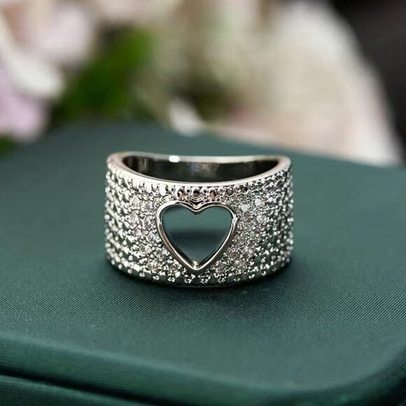 Titanium Ring with Hollowed Heart and Inlaid Zirconia Fashion Accessory - Picture 7 of 7